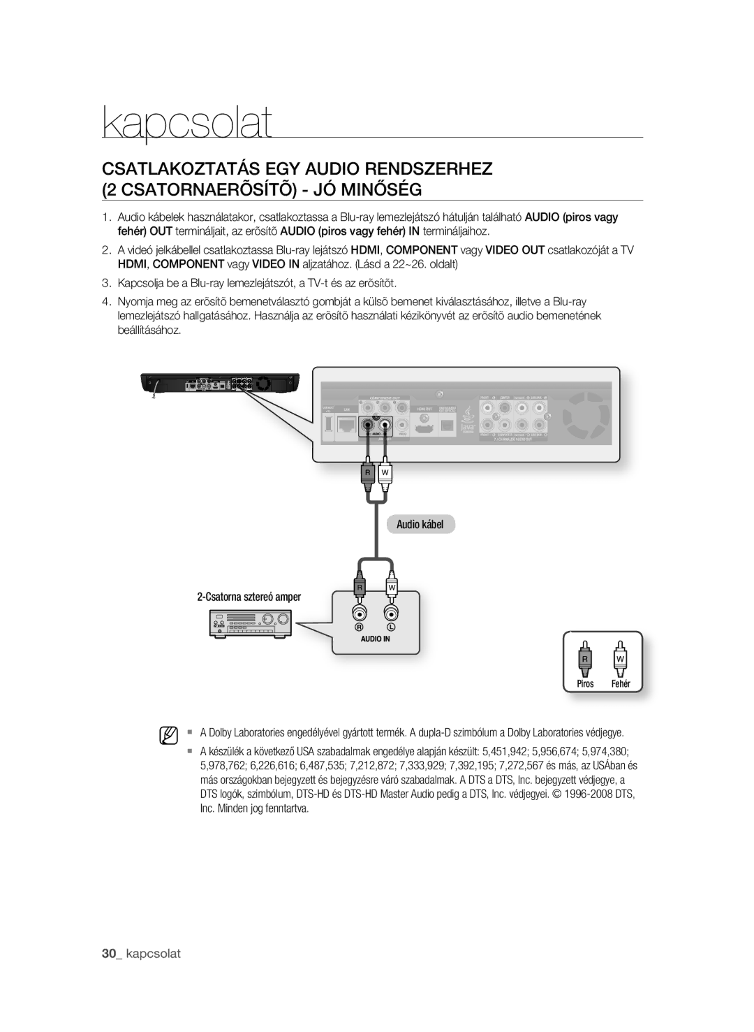 Samsung BD-P3600/XEF, BD-P3600/EDC, BD-P3600/XEC, BD-P3600/XEE manual Piros Fehér 