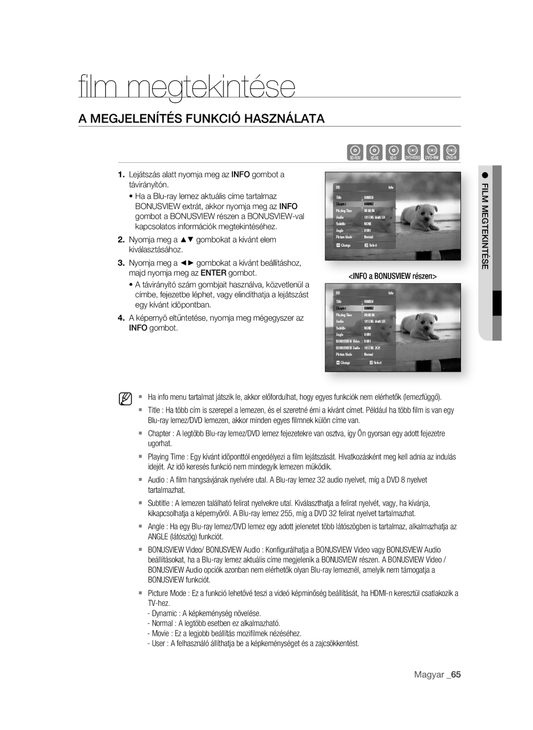 Samsung BD-P3600/XEC, BD-P3600/EDC, BD-P3600/XEF, BD-P3600/XEE manual Lm megtekintése, MegJeleNítés FuNKCió hAszNÁlAtA 