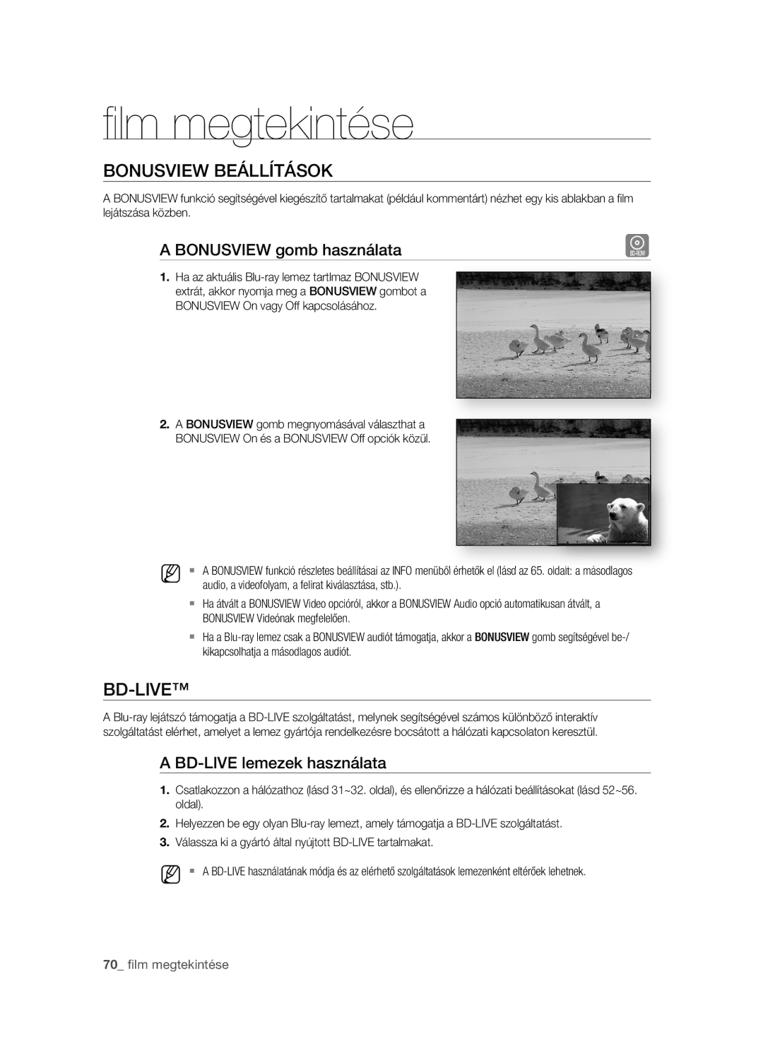 Samsung BD-P3600/XEF, BD-P3600/EDC manual BONusVieW beÁllítÁsOK, BONusVieW gomb használata, Bd-liVe lemezek használata 