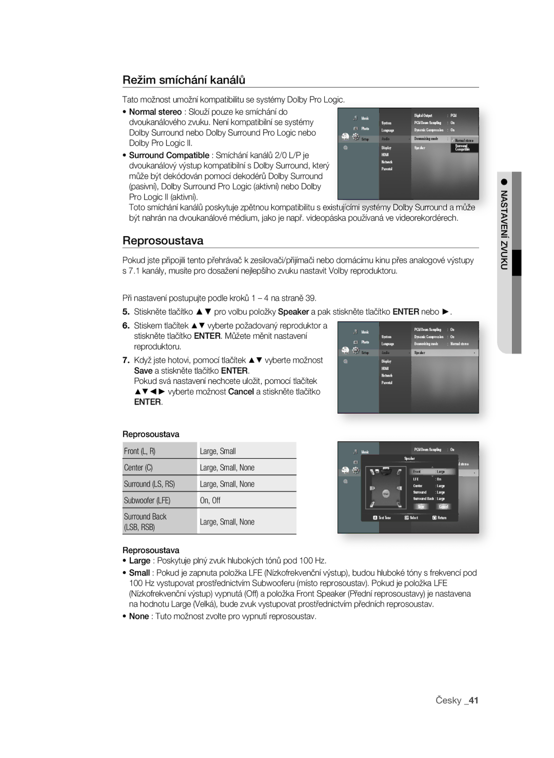 Samsung BD-P3600/XEF, BD-P3600/EDC manual Režim smíchání kanálů, Reprosoustava, Česky 1 