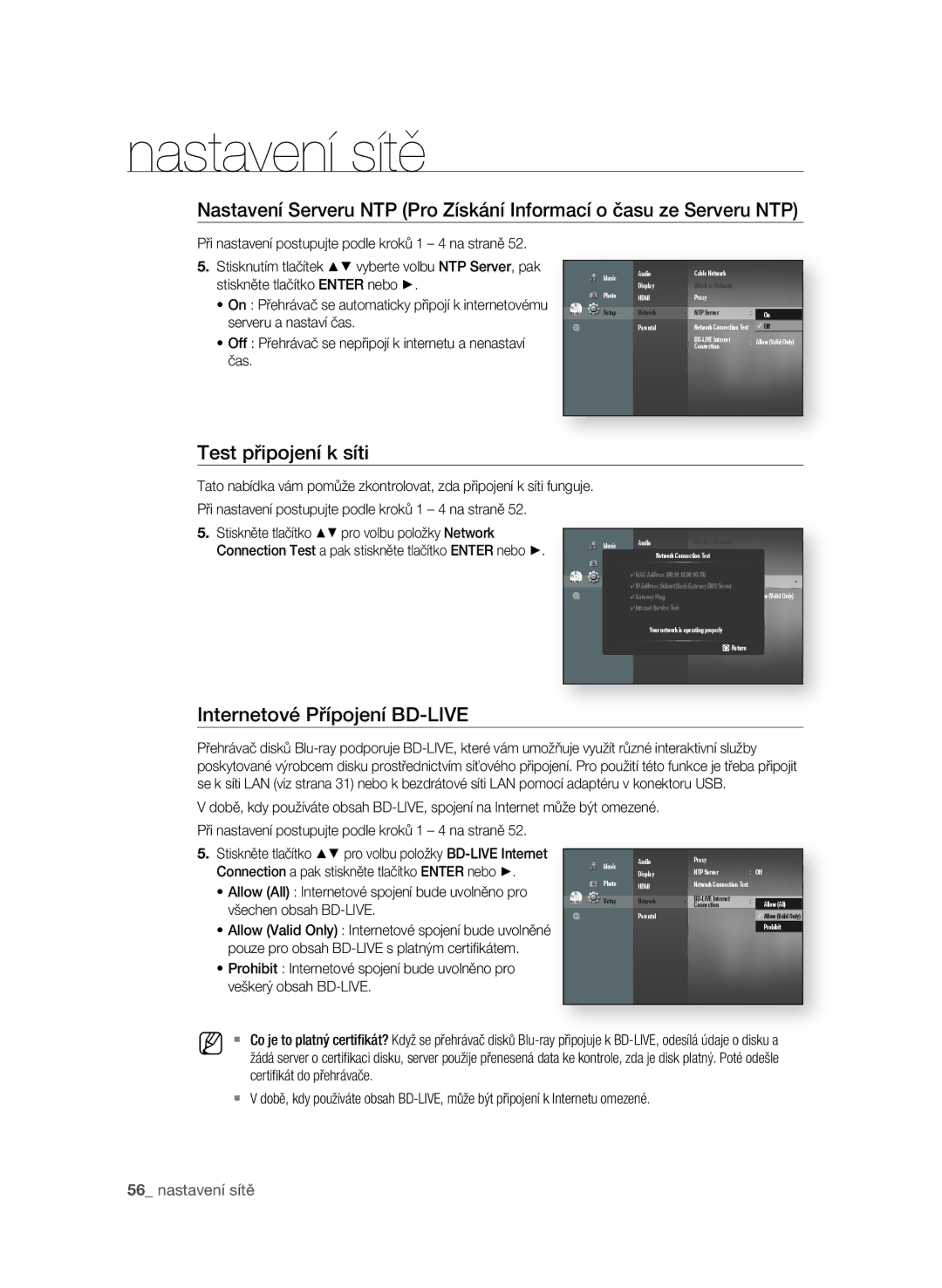 Samsung BD-P3600/EDC, BD-P3600/XEF manual Internetové Přípojení BD-LIVE, Serveru a nastaví čas, Všechen obsah BD-LIVE 