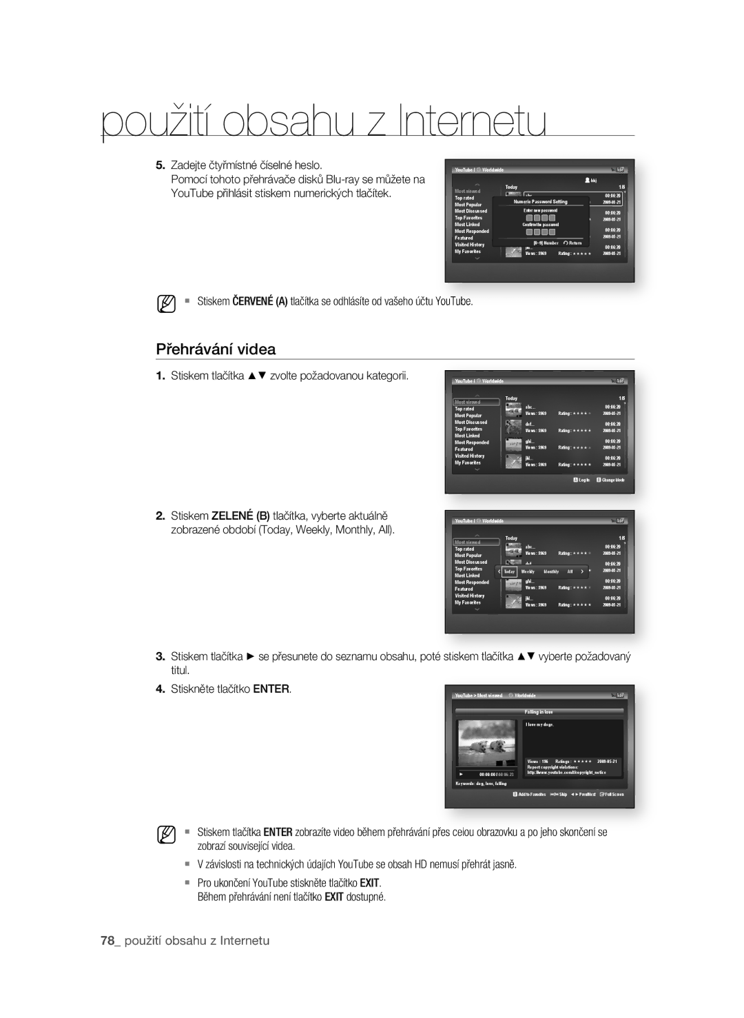 Samsung BD-P3600/EDC, BD-P3600/XEF Přehrávání videa, . Zadejte čtyřmístné číselné heslo, Titul Stiskněte tlačítko EnTEr 