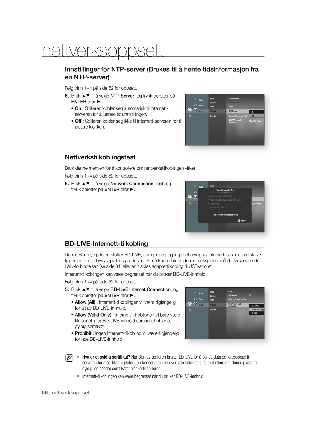 Samsung BD-P3600/XEE manual BD-LIVE-Internett-tilkobling 