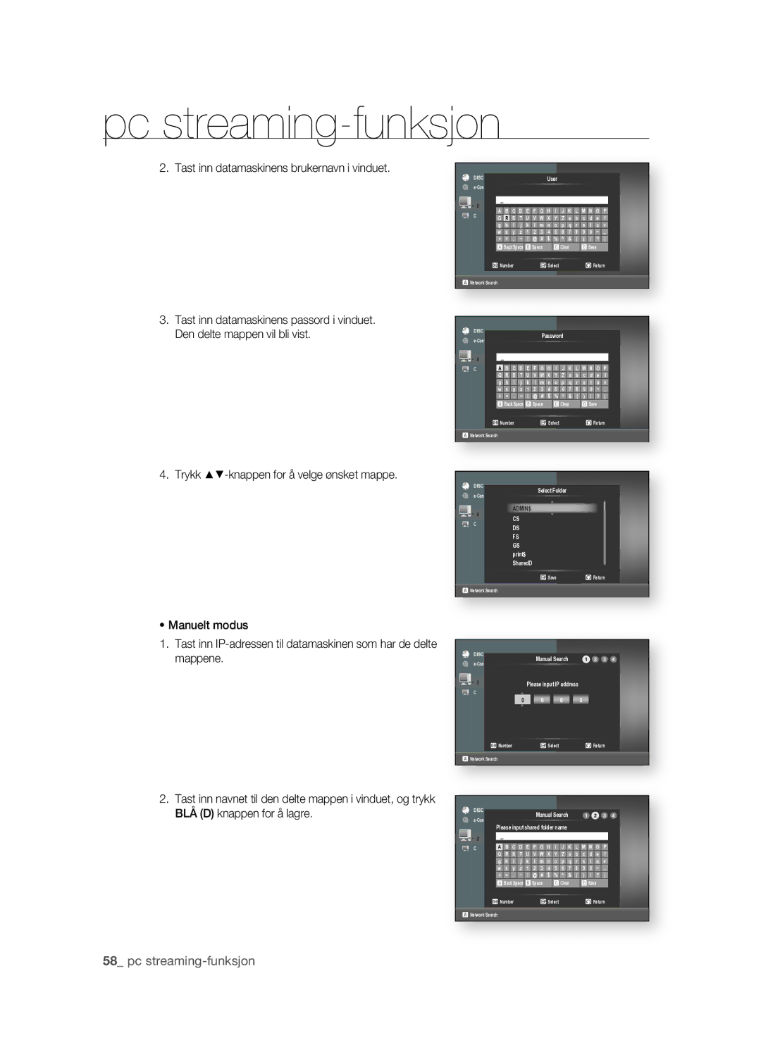 Samsung BD-P3600/XEE manual  pc streaming-funksjon, Disc 