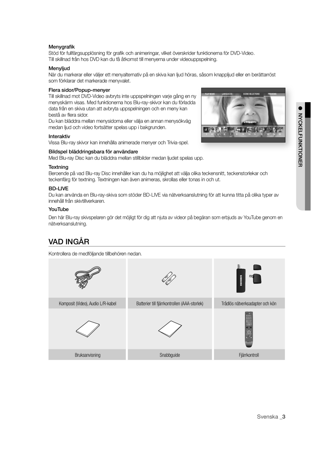 Samsung BD-P3600/XEE manual Vad ingår, Svenska, Bestå av fl era sidor 