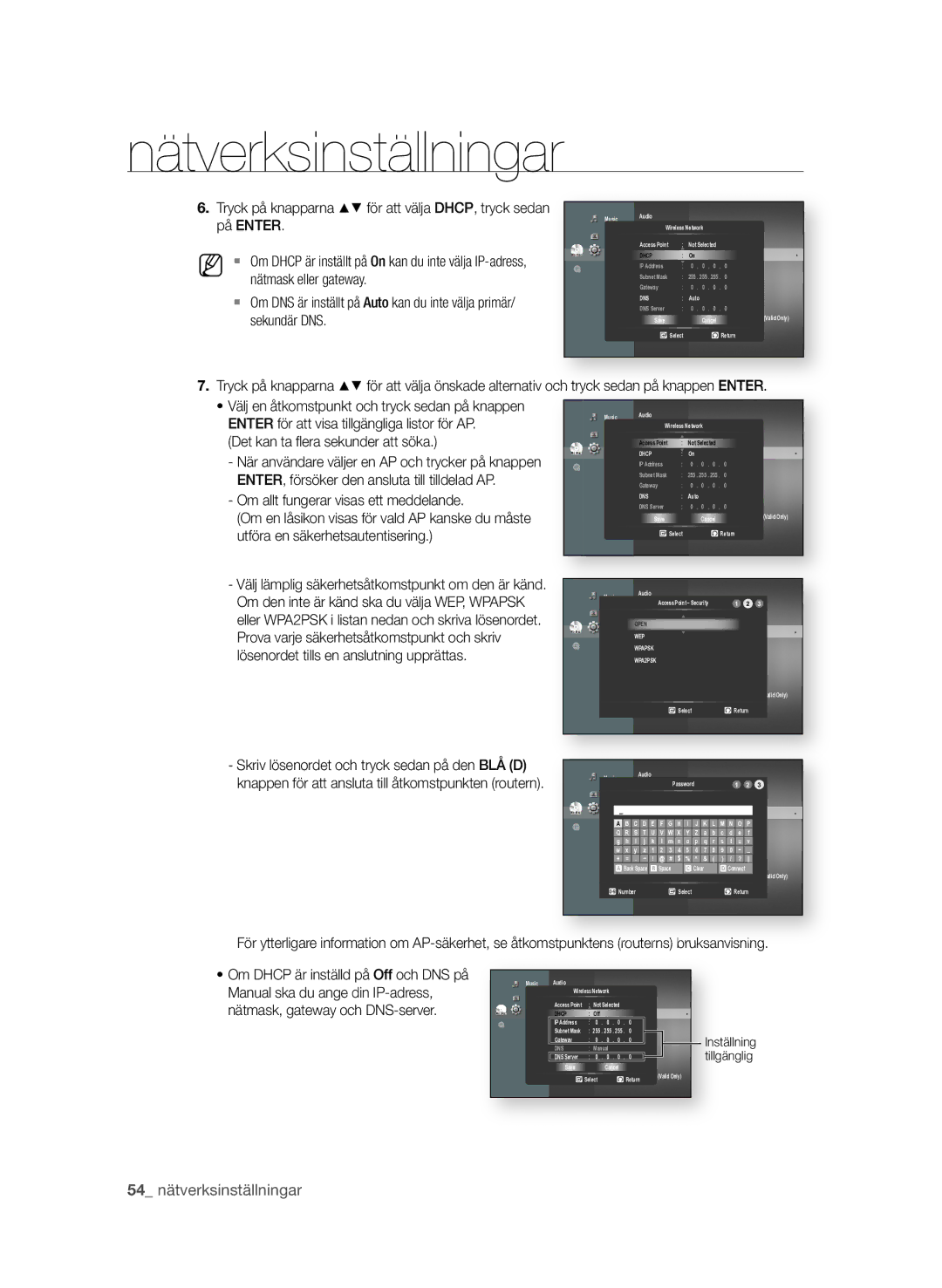 Samsung BD-P3600/XEE manual  nätverksinställningar, Det kan ta fl era sekunder att söka, Tryck, EnTEr 