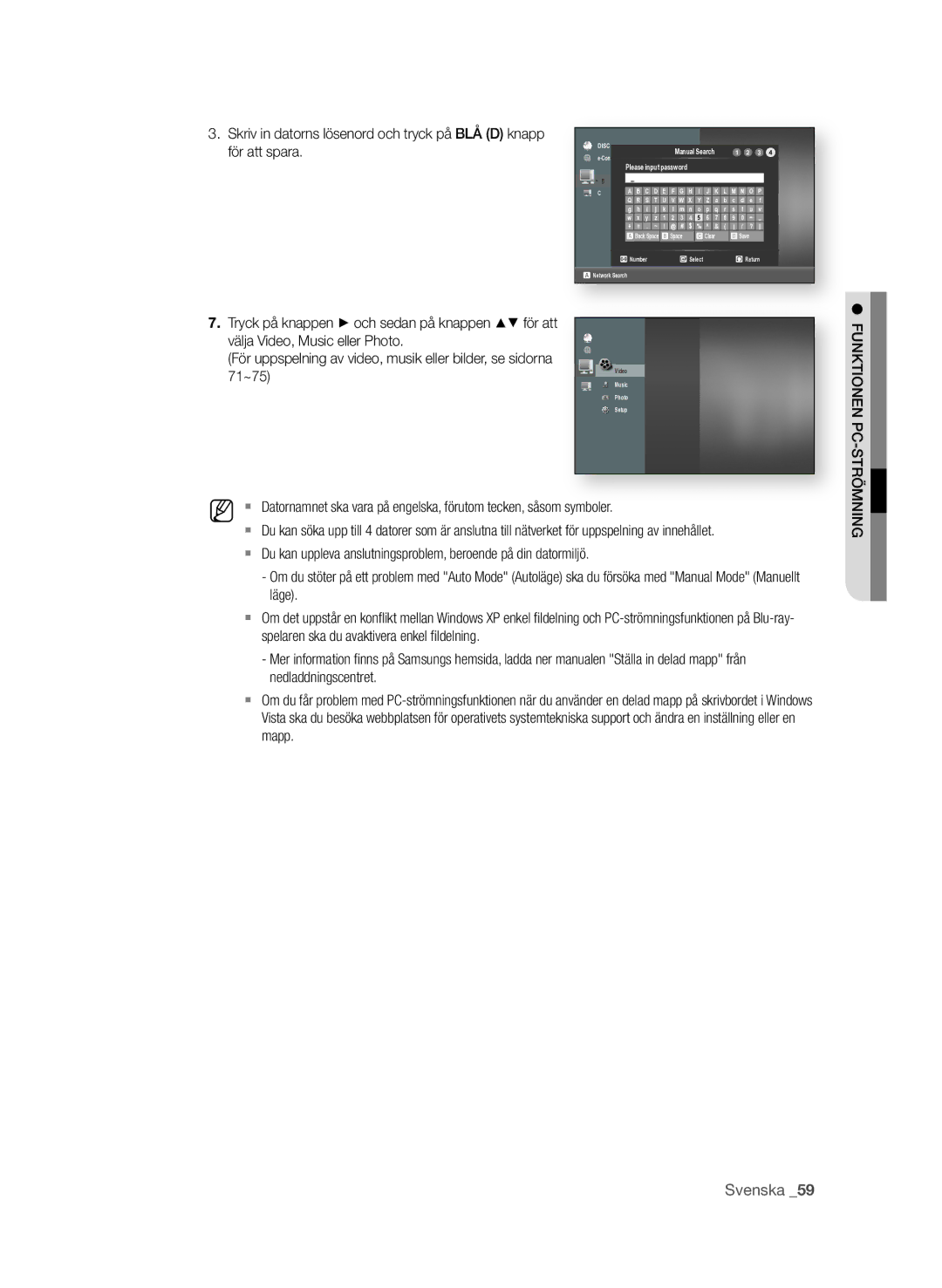 Samsung BD-P3600/XEE manual FUnKTiOnEn Pc-STrÖMning 