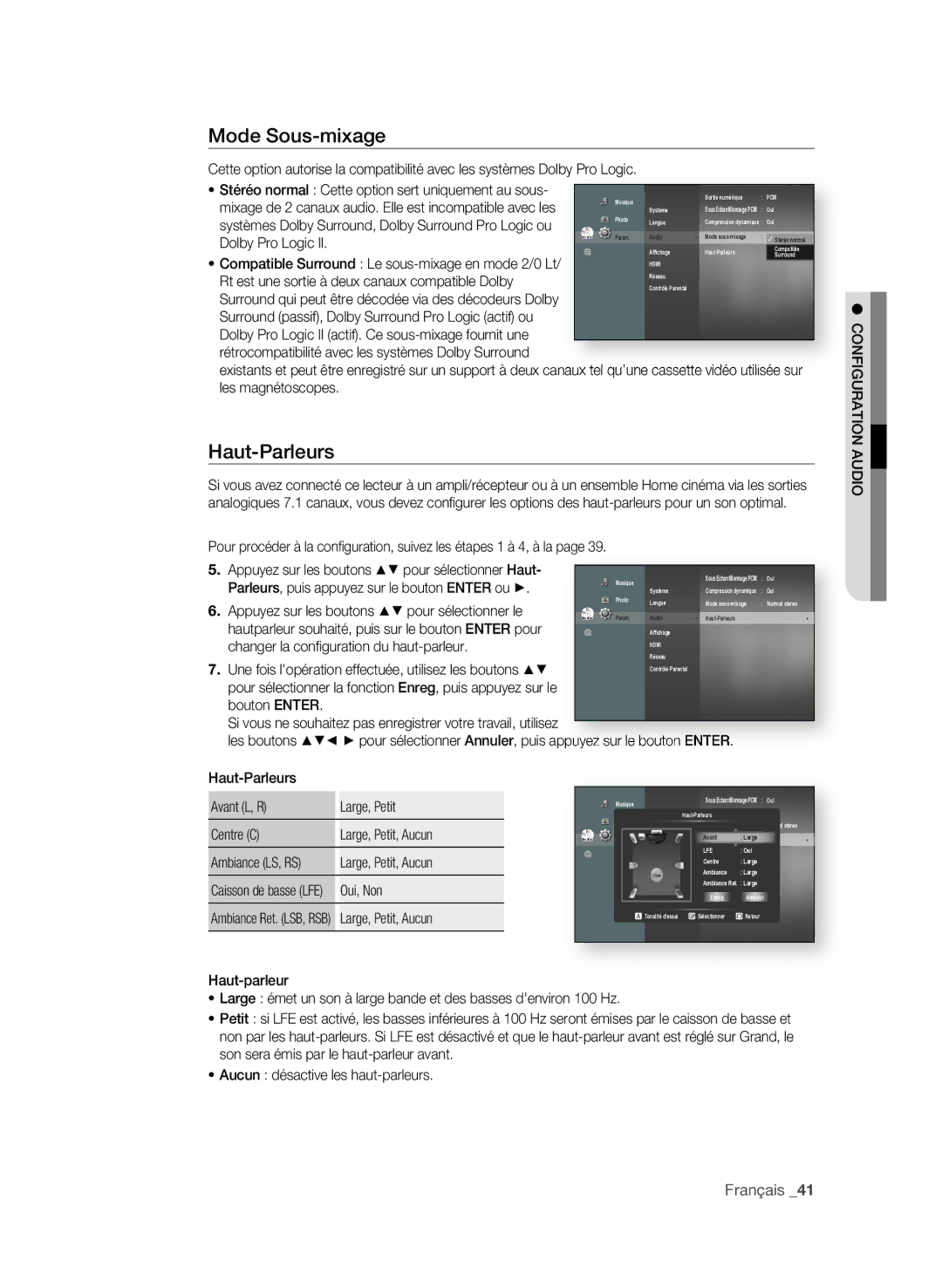 Samsung BD-P3600/XEF manual Mode Sous-mixage, Haut-Parleurs, Français 1 