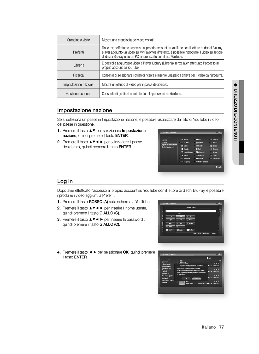 Samsung BD-P3600/XEF manual Impostazione nazione, Log 