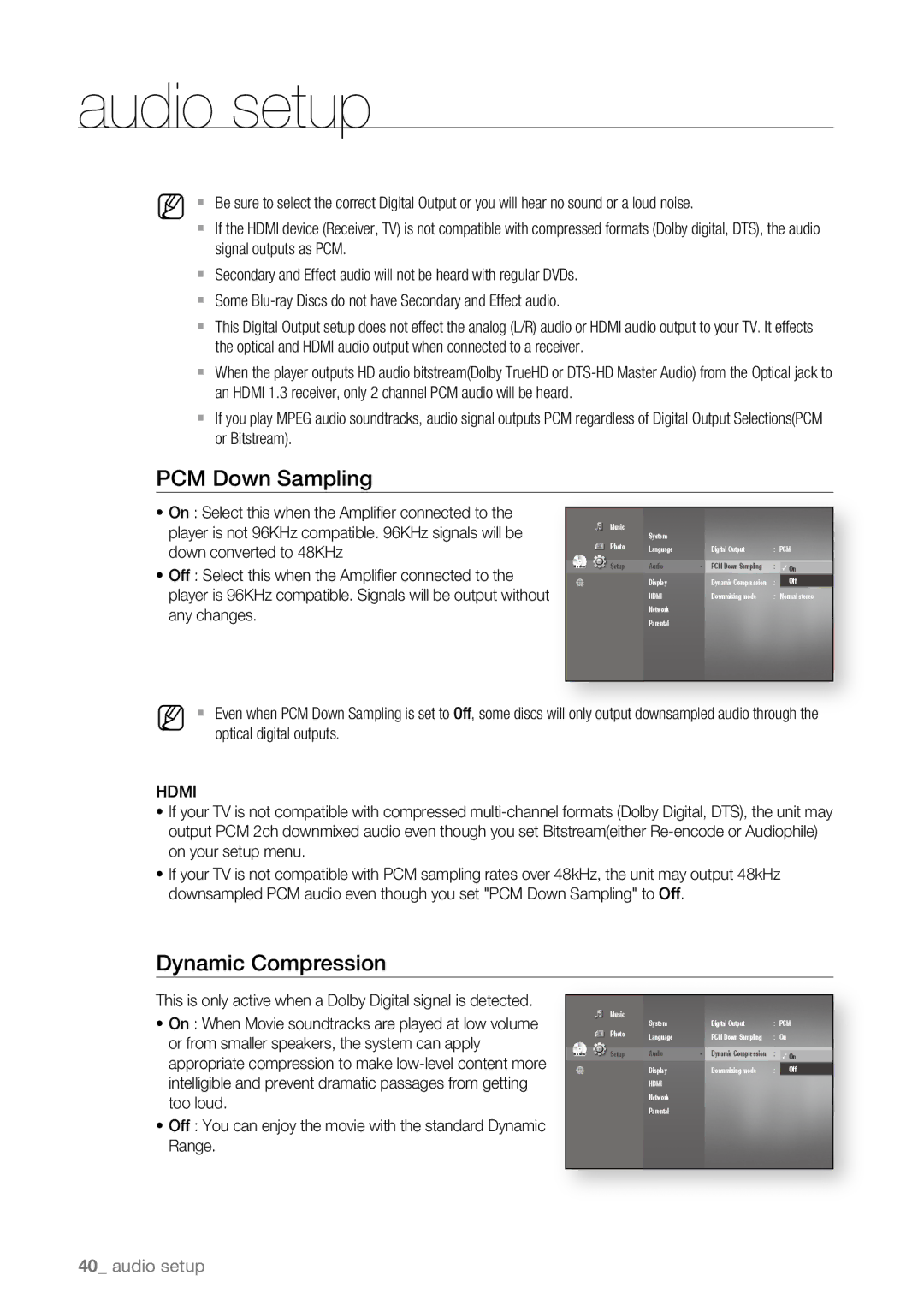 Samsung BD-P4600/XEF, BD-P4600/EDC, BD-P4600/XEE PCM Down Sampling, Dynamic Compression, Optical digital outputs, Hdmi 