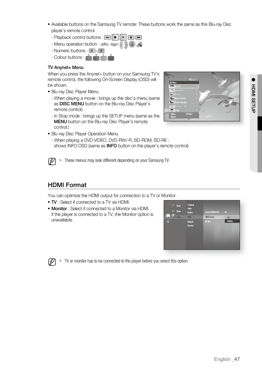 Samsung BD-P4600/EDC, BD-P4600/XEF, BD-P4600/XEE manual Pute Hdmi S, ~ TV Select if connected to a TV via Hdmi, Unavailable 