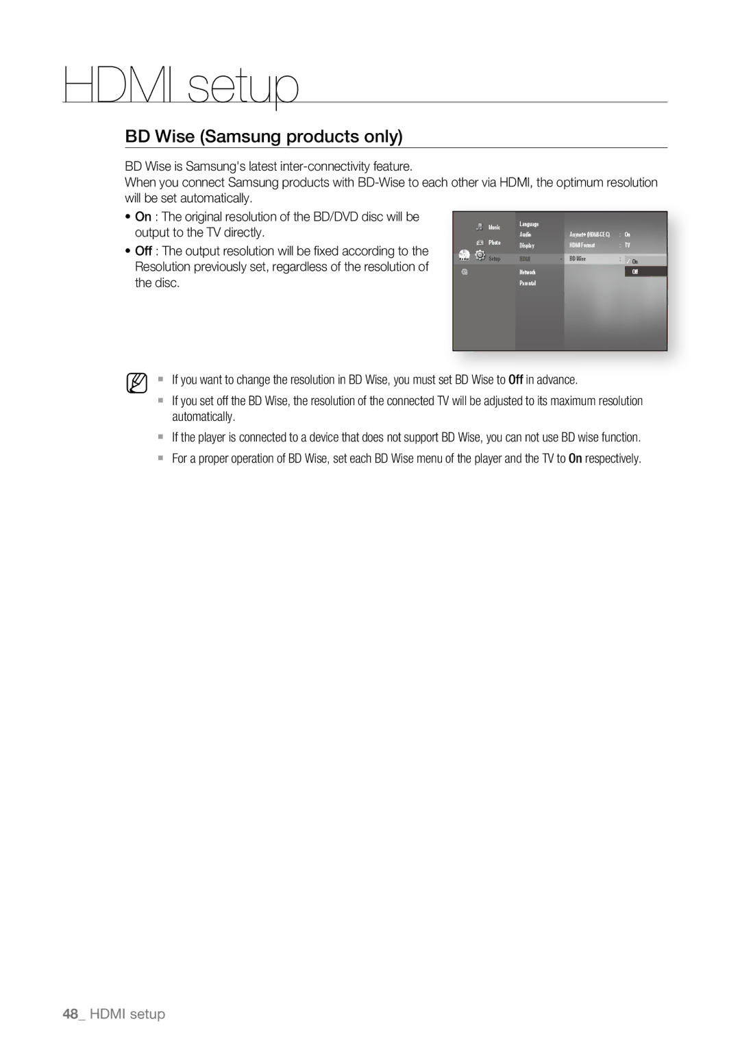 Samsung BD-P4600/XEE, BD-P4600/XEF, BD-P4600/EDC, BD-P4600/XEU manual BD Wise Samsung products only 