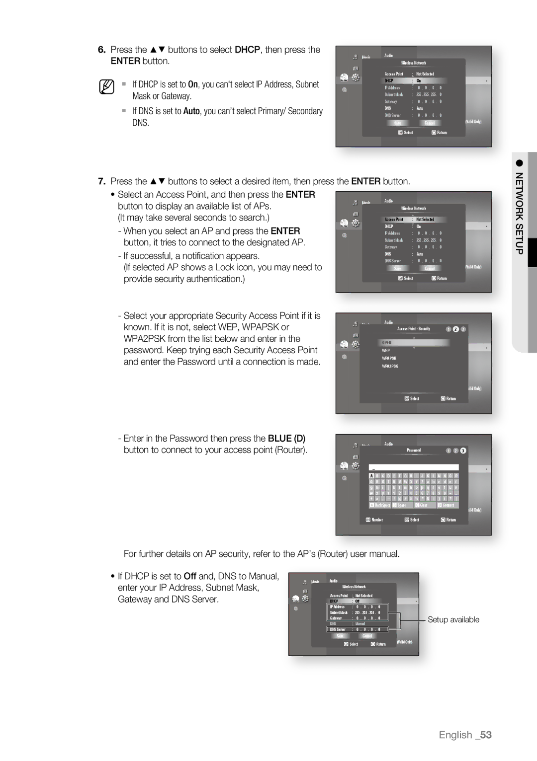 Samsung BD-P4600/XEE, BD-P4600/XEF, BD-P4600/EDC, BD-P4600/XEU manual It may take several seconds to search, Setup available 