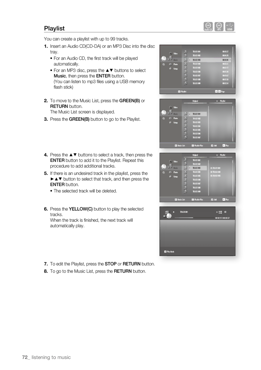 Samsung BD-P4600/EDC, BD-P4600/XEF, BD-P4600/XEE, BD-P4600/XEU manual Playlist 