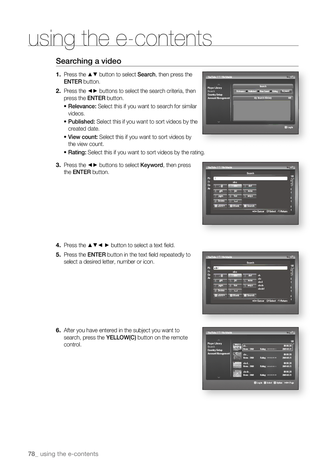 Samsung BD-P4600/XEE, BD-P4600/XEF, BD-P4600/EDC, BD-P4600/XEU manual Searching a video, Press the Enter button 