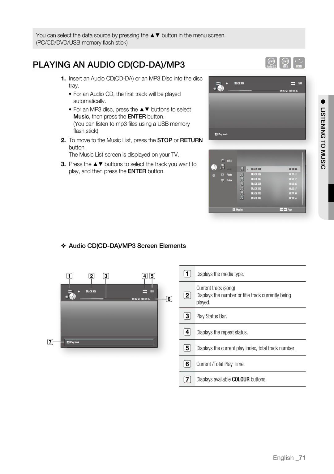 Samsung BD-P4600/XEF, BD-P4600/EDC, BD-P4600/XEE, BD-P4600/XEU manual Playing an Audio CDCD-DA/MP3, Siu, Into MEN List 