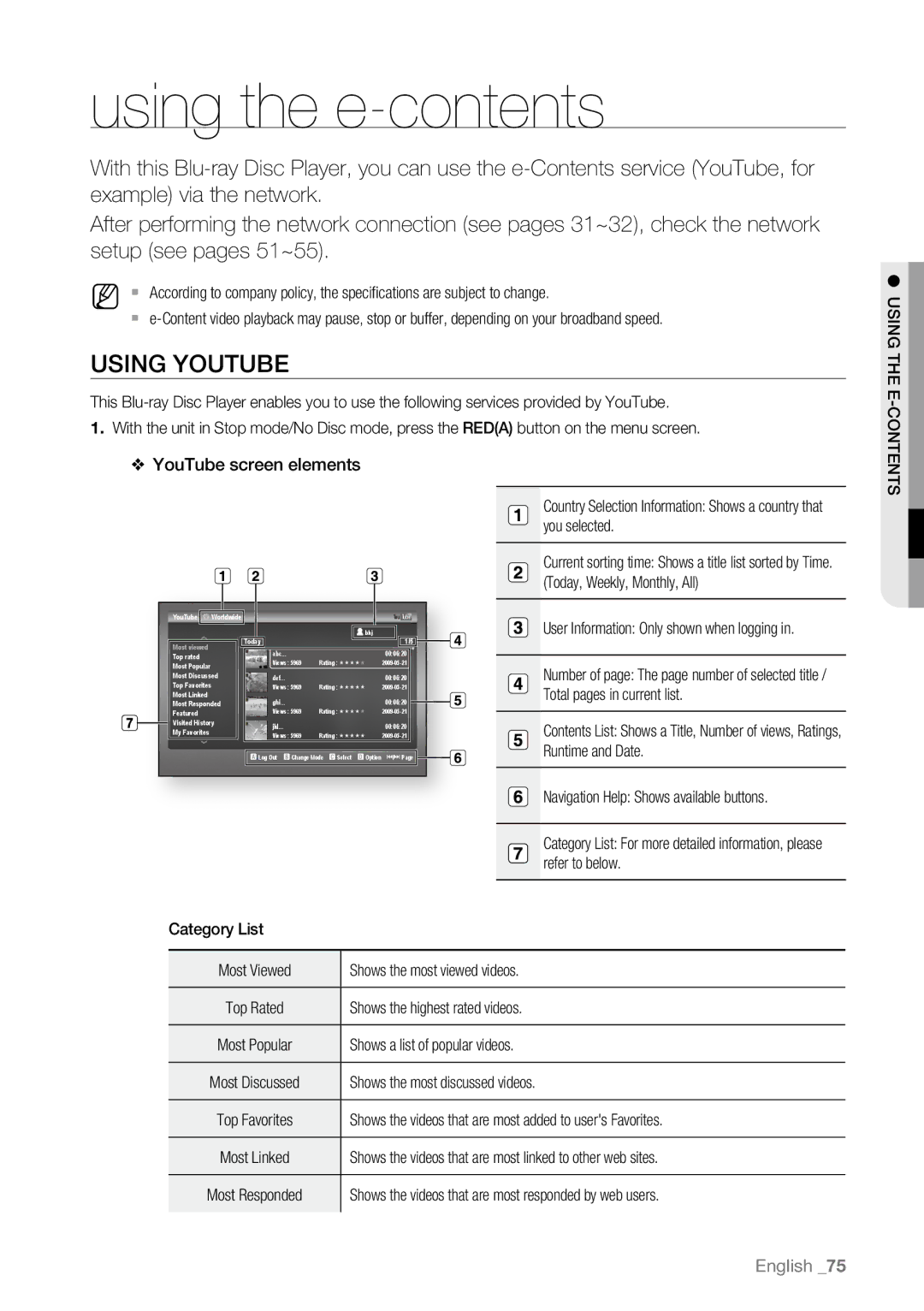 Samsung BD-P4600/XEF, BD-P4600/EDC, BD-P4600/XEE, BD-P4600/XEU manual Using the e-contents 