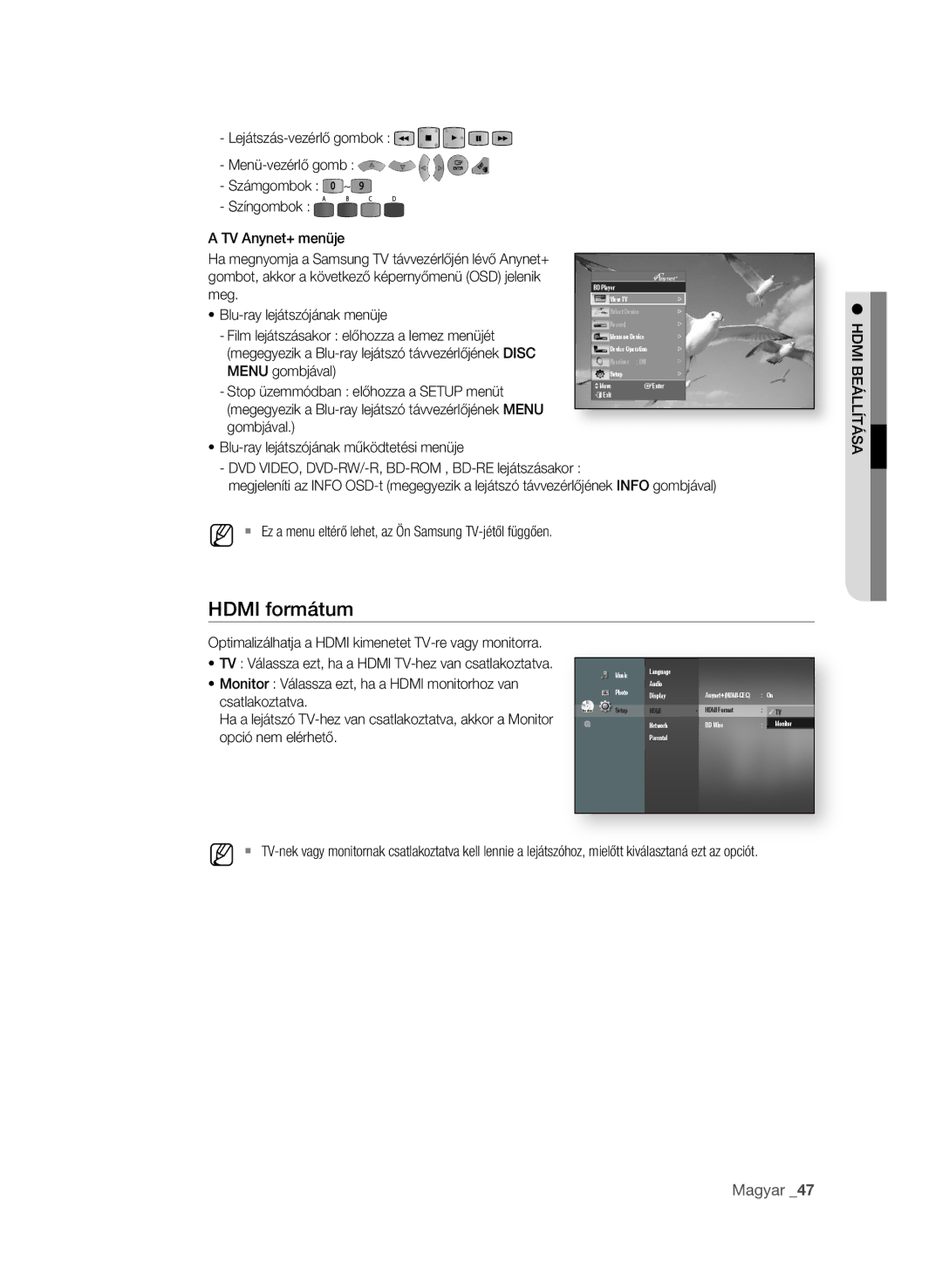 Samsung BD-P4600/EDC, BD-P4600/XEF manual Monitor Válassza ezt, ha a Hdmi monitorhoz van, Csatlakoztatva, Opció nem elérhető 