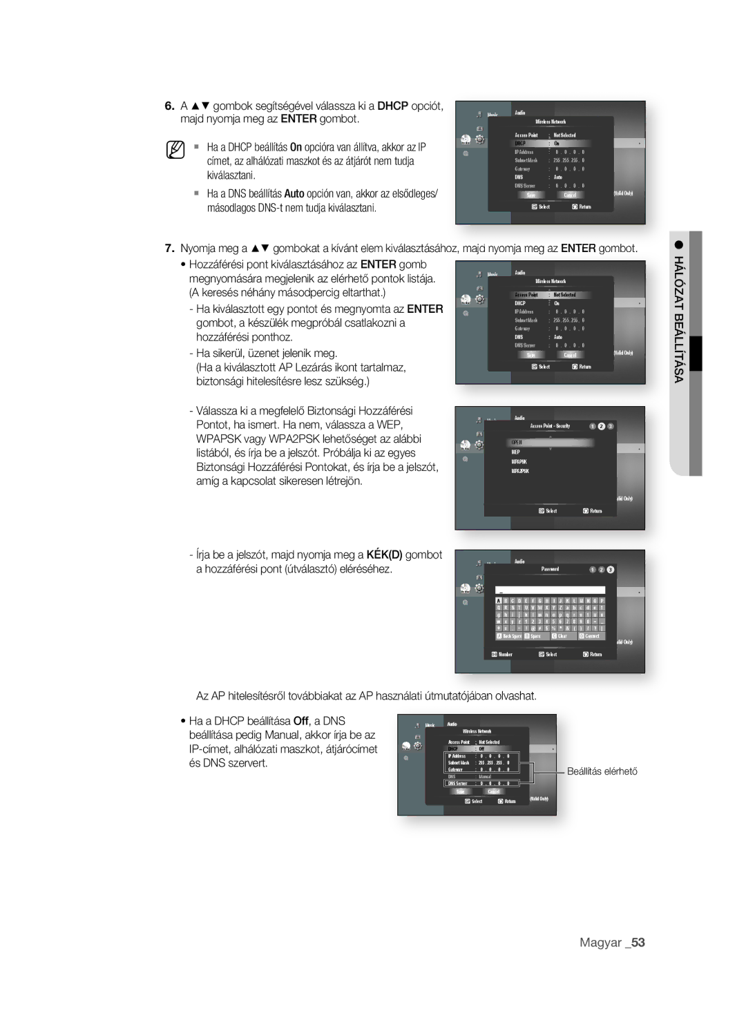 Samsung BD-P4600/XEE, BD-P4600/XEF, BD-P4600/EDC, BD-P4600/XEU Az AP hitelesítésről továbbiakat az AP használati útm, Majd 