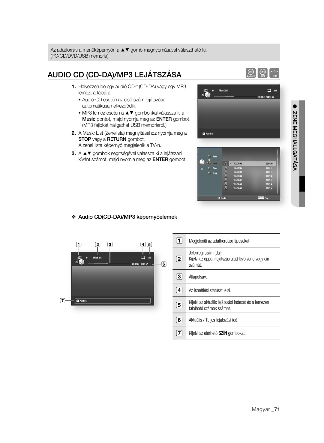 Samsung BD-P4600/XEF, BD-P4600/EDC Audio cd cd-dA/mP3 leJátszásA, Audio cdcd-dA/mP3 képernyõelemek, Zene meghAllgAtásA 