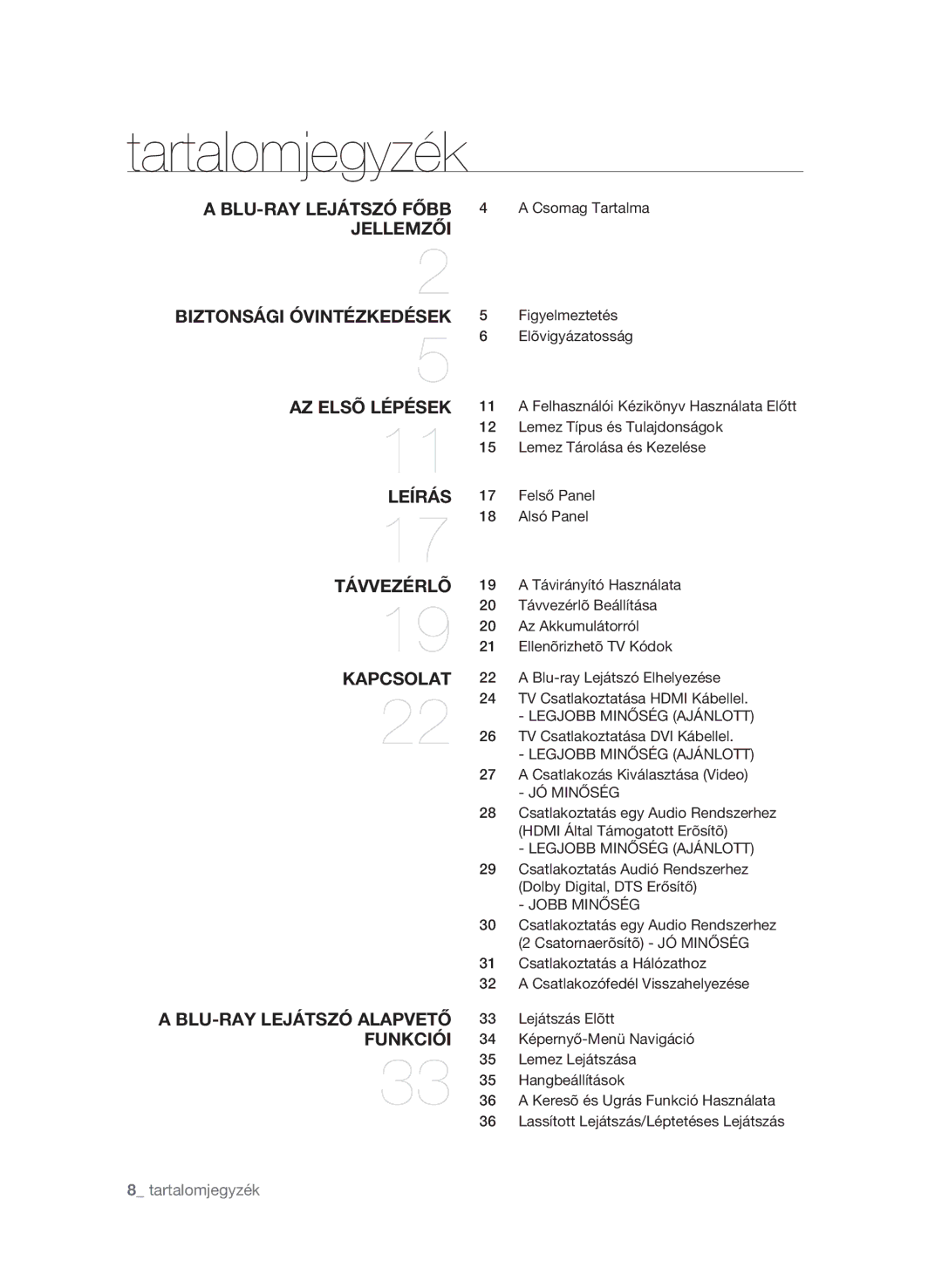 Samsung BD-P4600/XEE, BD-P4600/XEF, BD-P4600/EDC manual Tartalomjegyzék, Legjobb Minőség Ajánlott, JÓ Minőség, Jobb Minőség 