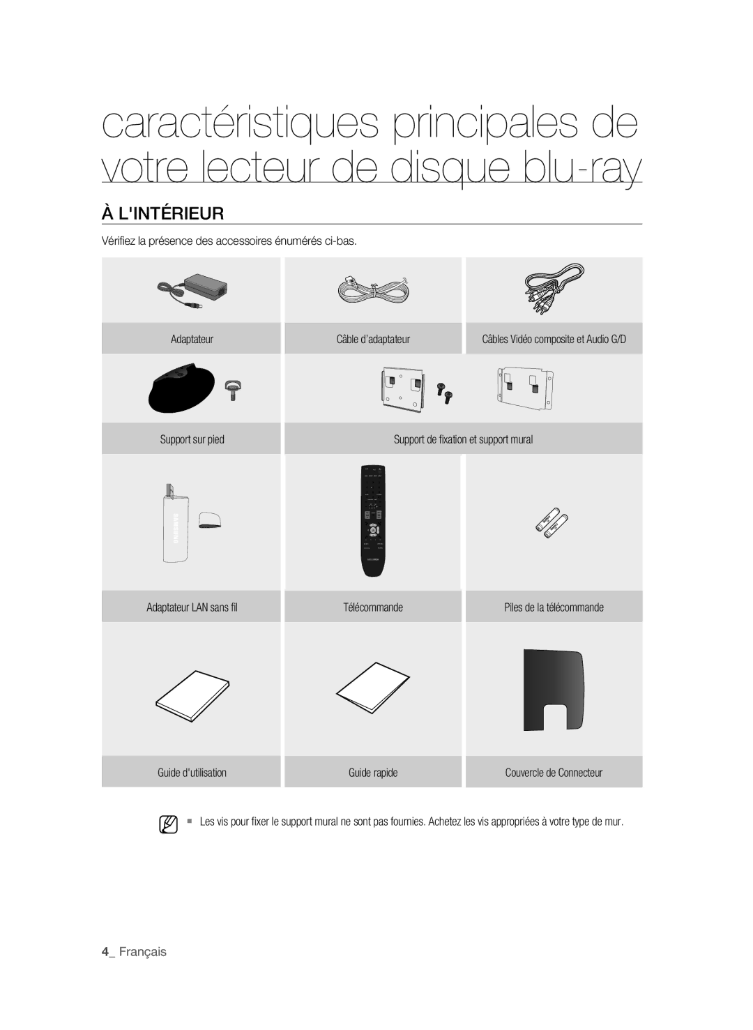 Samsung BD-P4600 user manual Lintérieur,  Français 