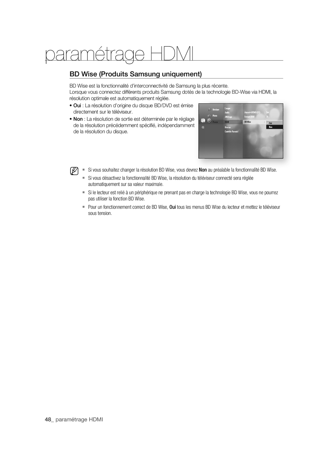 Samsung BD-P4600 user manual Bd Wise Produits samsung uniquement 