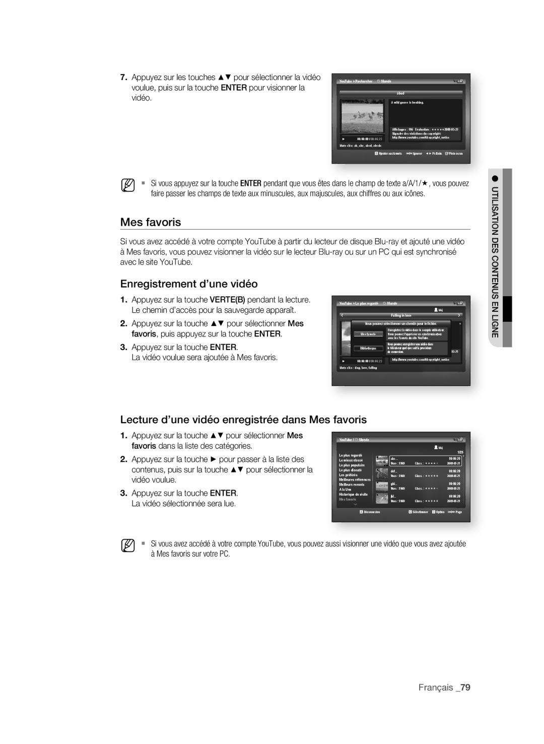 Samsung BD-P4600 Mes favoris, Enregistrement d’une vidéo, Lecture d’une vidéo enregistrée dans mes favoris, Vidéo 