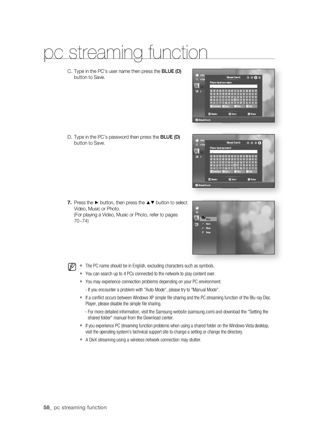 Samsung BD-P4600 user manual Manual Search Contents Please input user name 