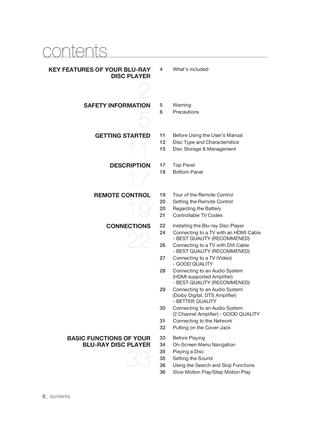 Samsung BD-P4600 user manual Contents 