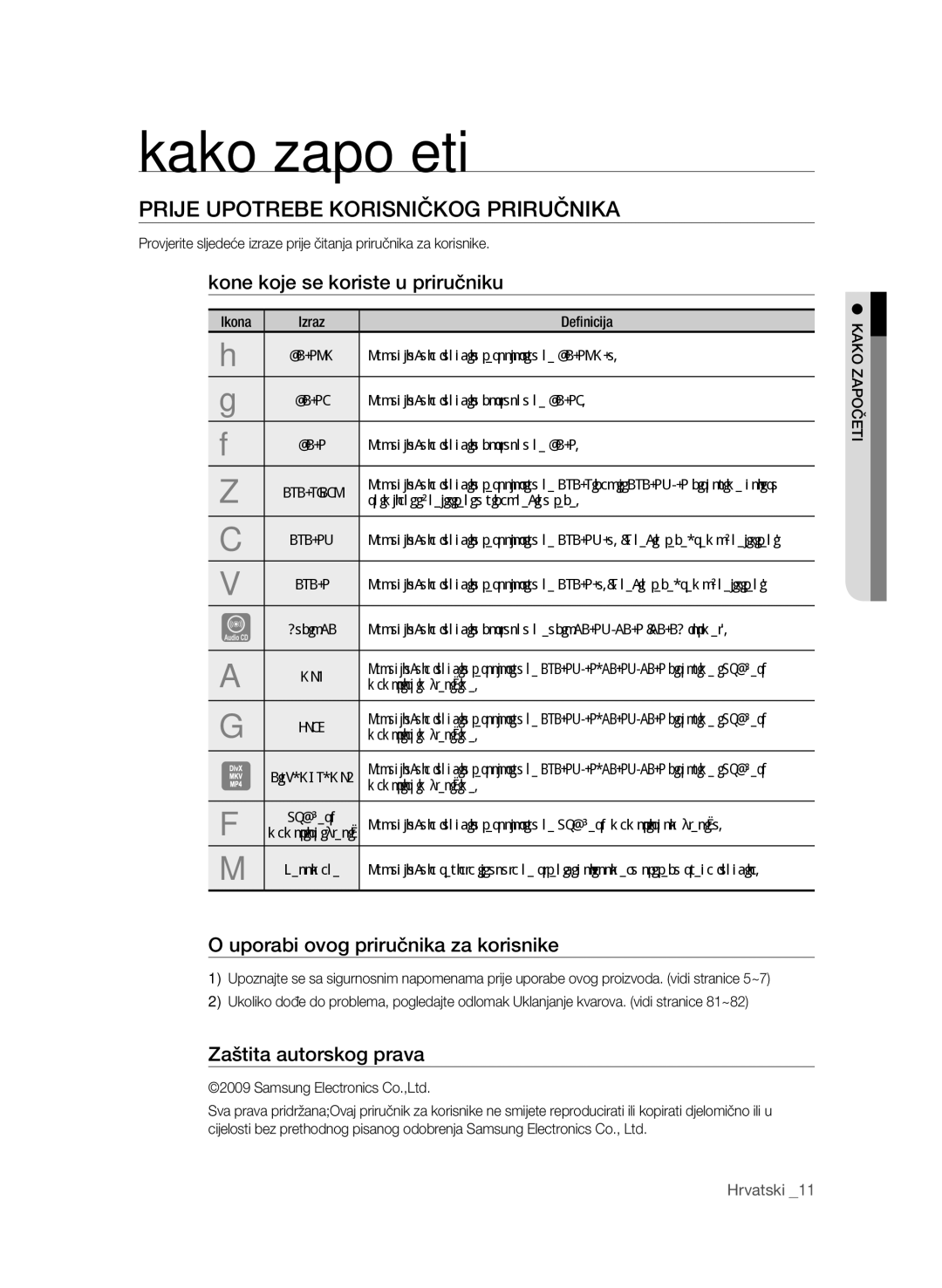 Samsung BD-P4600/XEE, BD-P4600/EDC Kako započeti, Prije upotrebe korisničkog priručnika, Kone koje se koriste u priručniku 