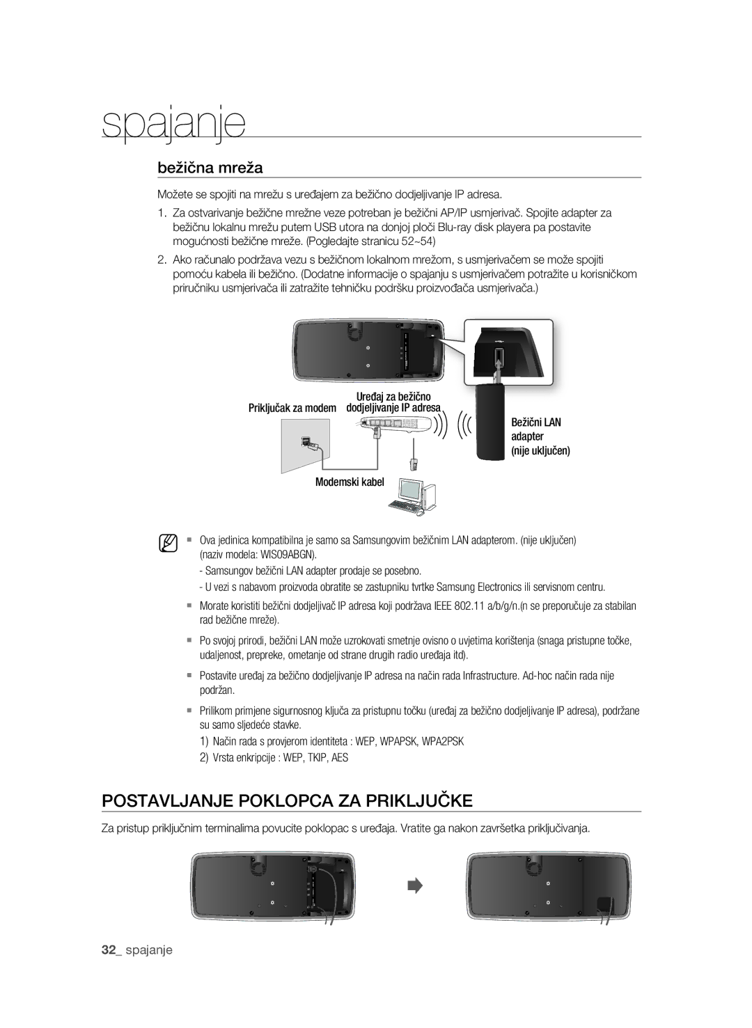 Samsung BD-P4600/EDC, BD-P4600/XEE manual POsTAVLJANJE POKLOPcA zA PRiKLJUČKE, Bežična mreža 