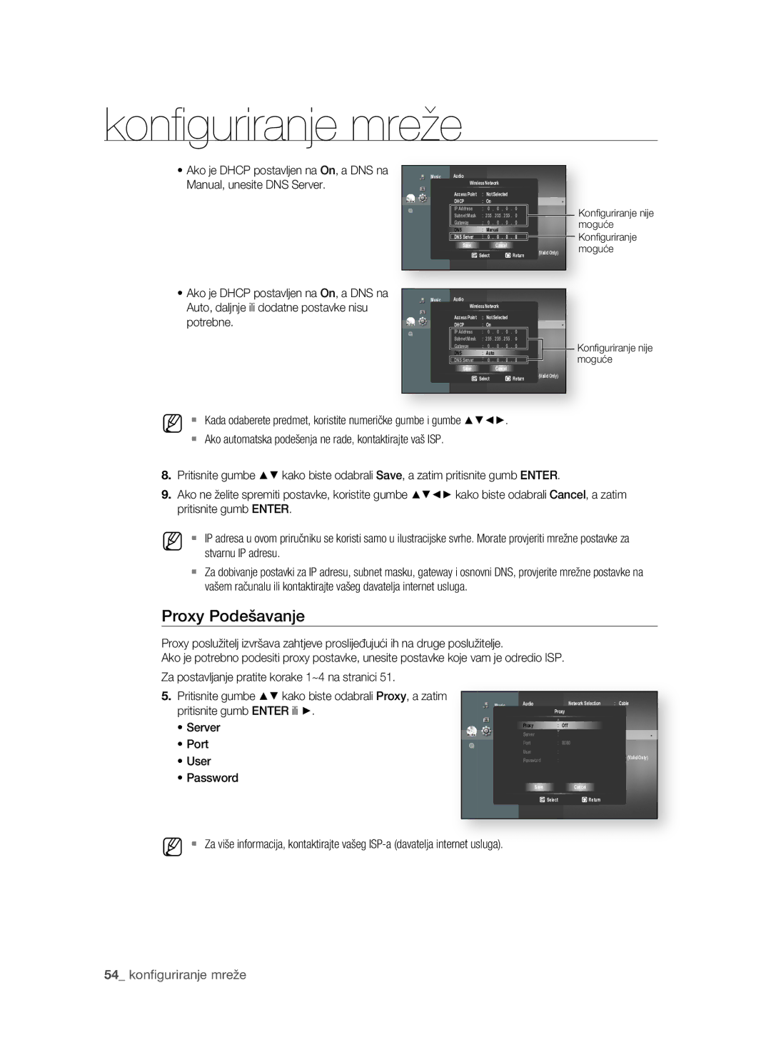 Samsung BD-P4600/EDC, BD-P4600/XEE manual Proxy Podešavanje, Server, Port, User, Password 