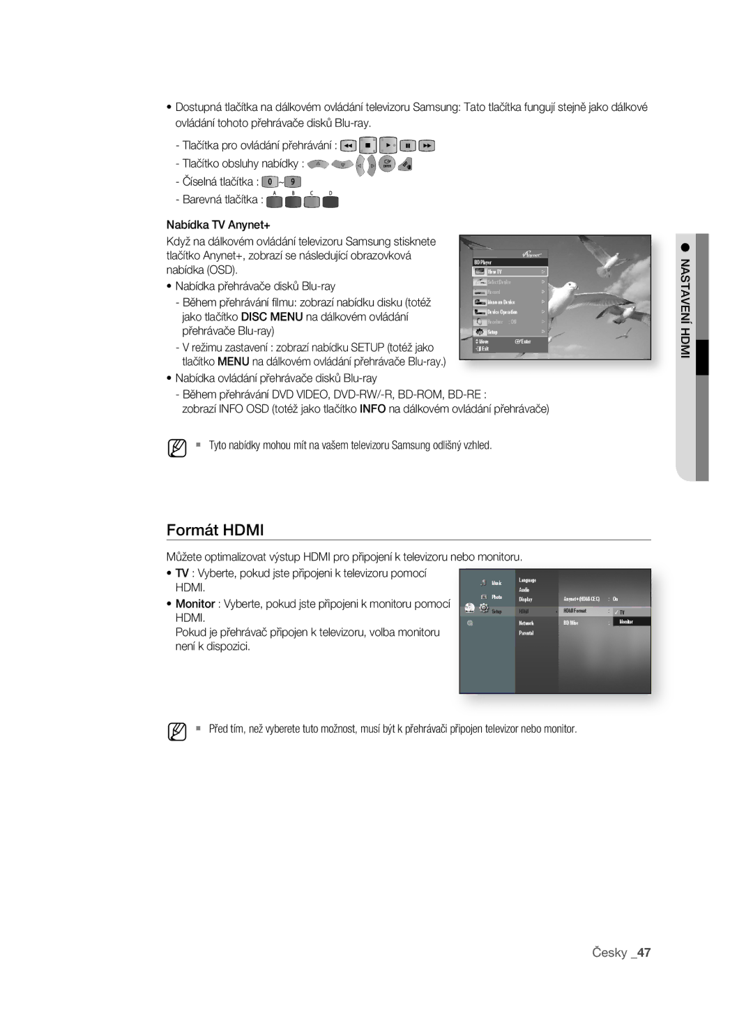 Samsung BD-P4600/EDC manual Formát hDmi, Ovládání tohoto přehrávače disků Blu-ray 