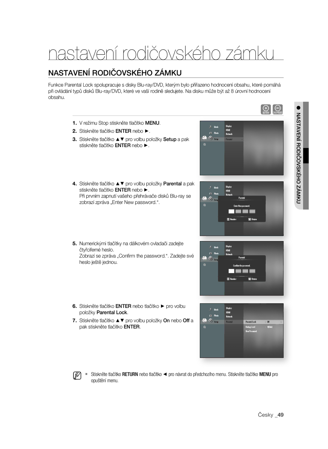 Samsung BD-P4600/EDC manual NaStaVení roDičoVSKého zámKu 