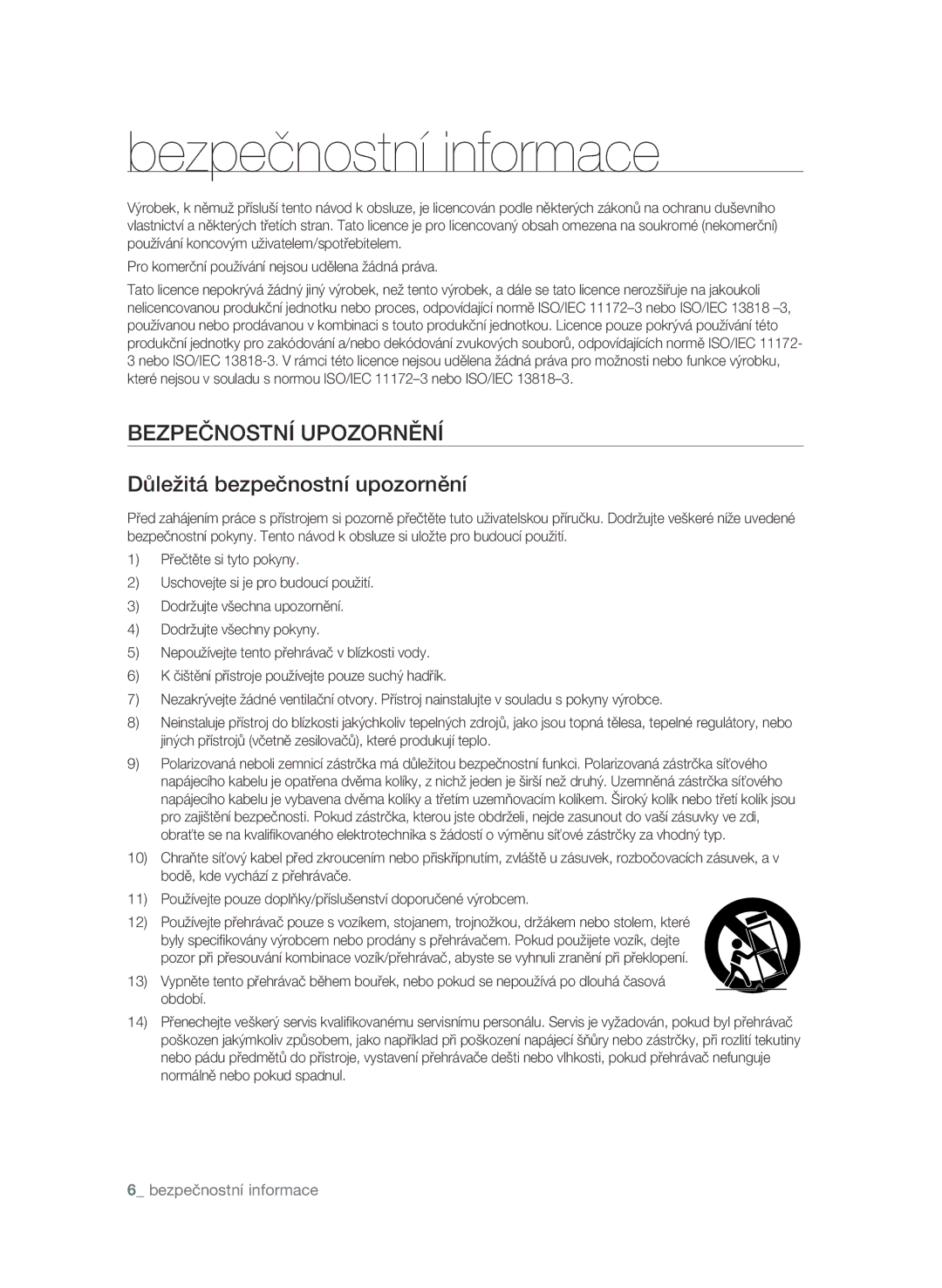 Samsung BD-P4600/EDC manual Bezpečnostní upozornění Důležitá bezpečnostní upozornění 