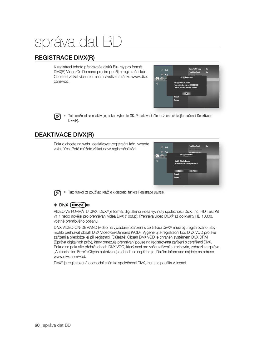 Samsung BD-P4600/EDC manual RegiStrace DiVXr, DeaKtiVace DiVXr, Com/vod, DivXR 