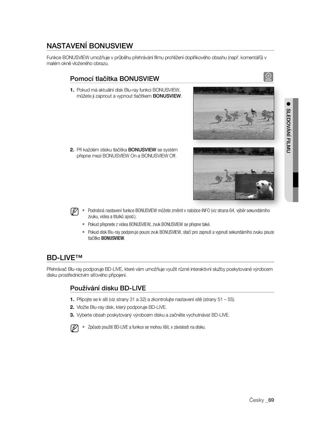 Samsung BD-P4600/EDC manual NaStaVení bonuSVieW, BD-liVe, Pomocí tlačítka bonuSVieW, Používání disku bD-liVe 