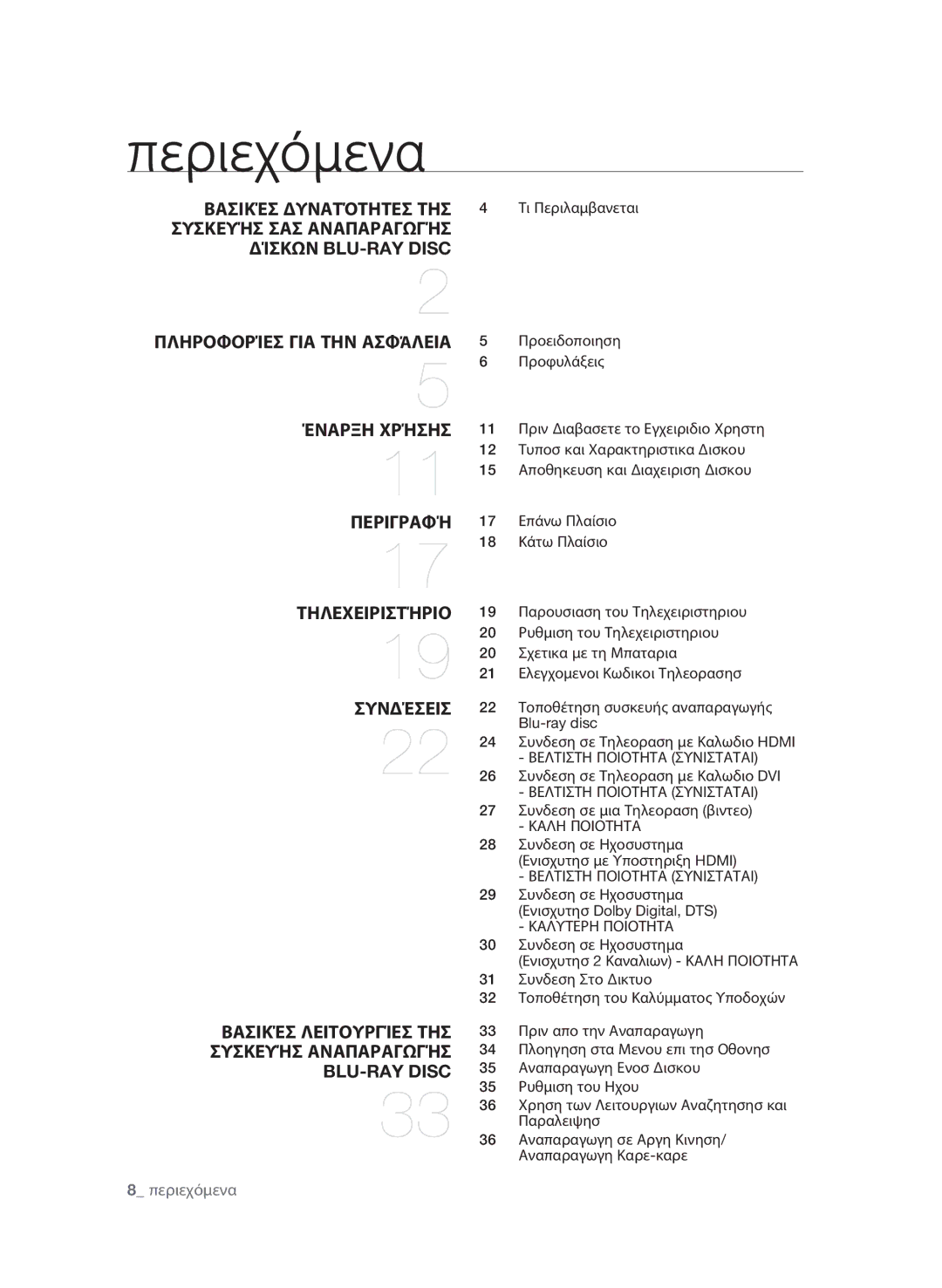 Samsung BD-P4600/EDC manual Περιεχόμενα, Βελτιστη Ποιοτητα Συνισταται, Καλη Ποιοτητα, Καλυτερη Ποιοτητα 