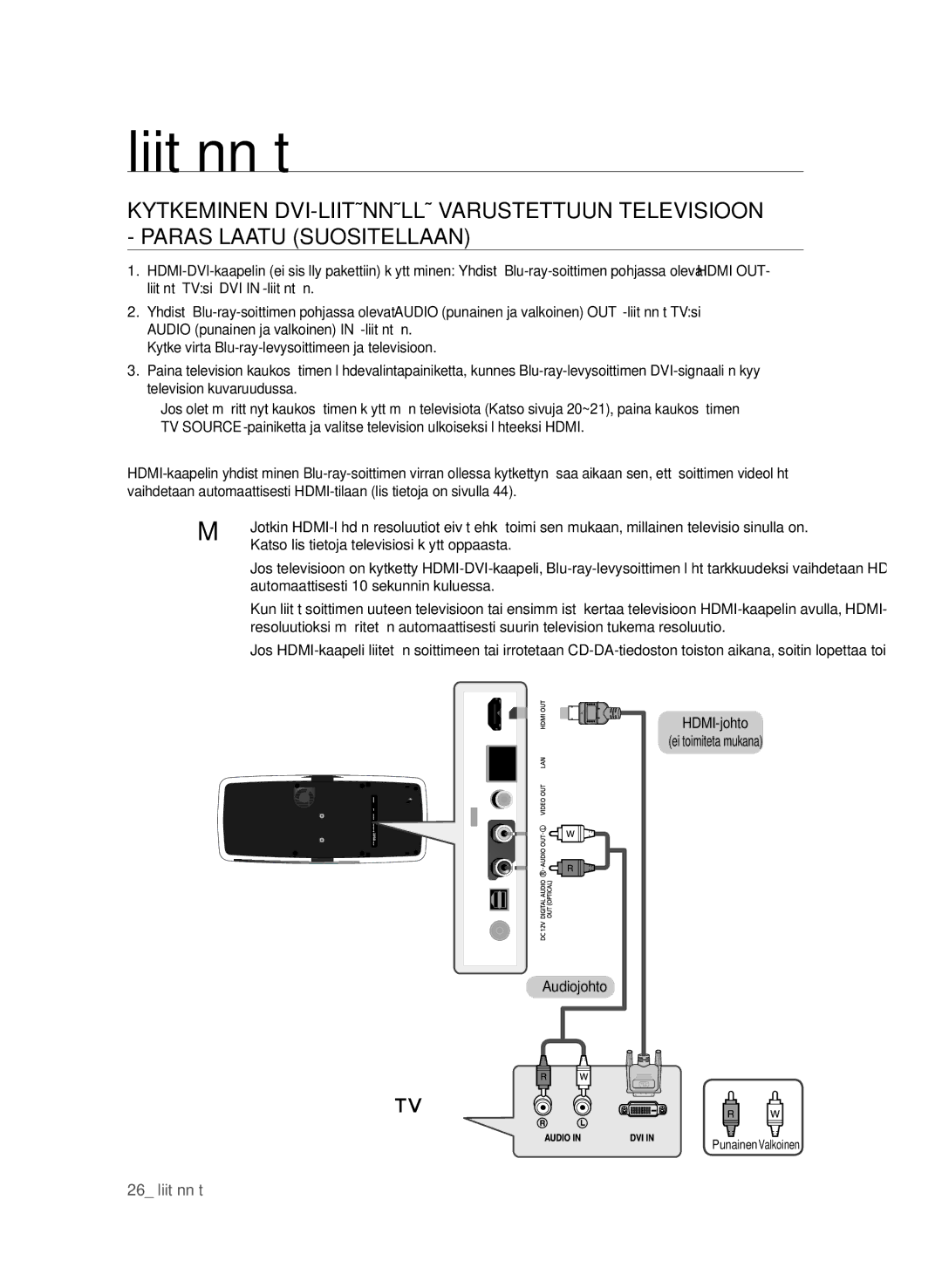 Samsung BD-P4600/XEE manual Automaattisesti 10 sekunnin kuluessa, Punainen Valkoinen 