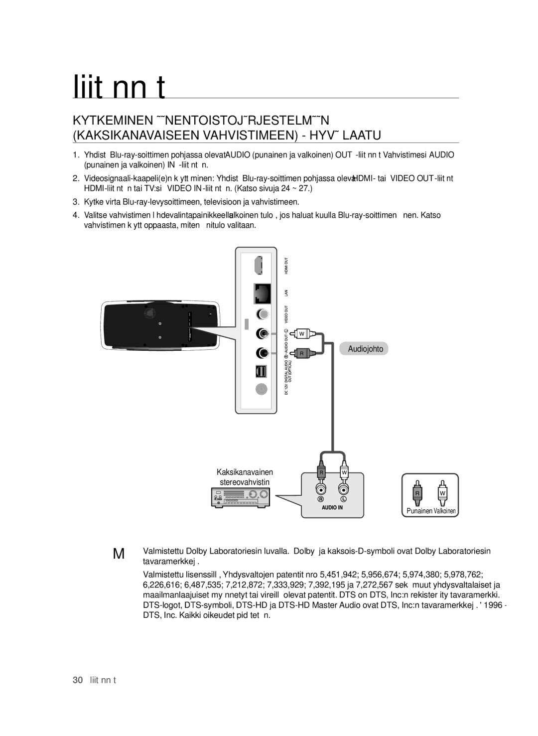 Samsung BD-P4600/XEE manual Tavaramerkkejä, DTS, Inc. Kaikki oikeudet pidätetään 