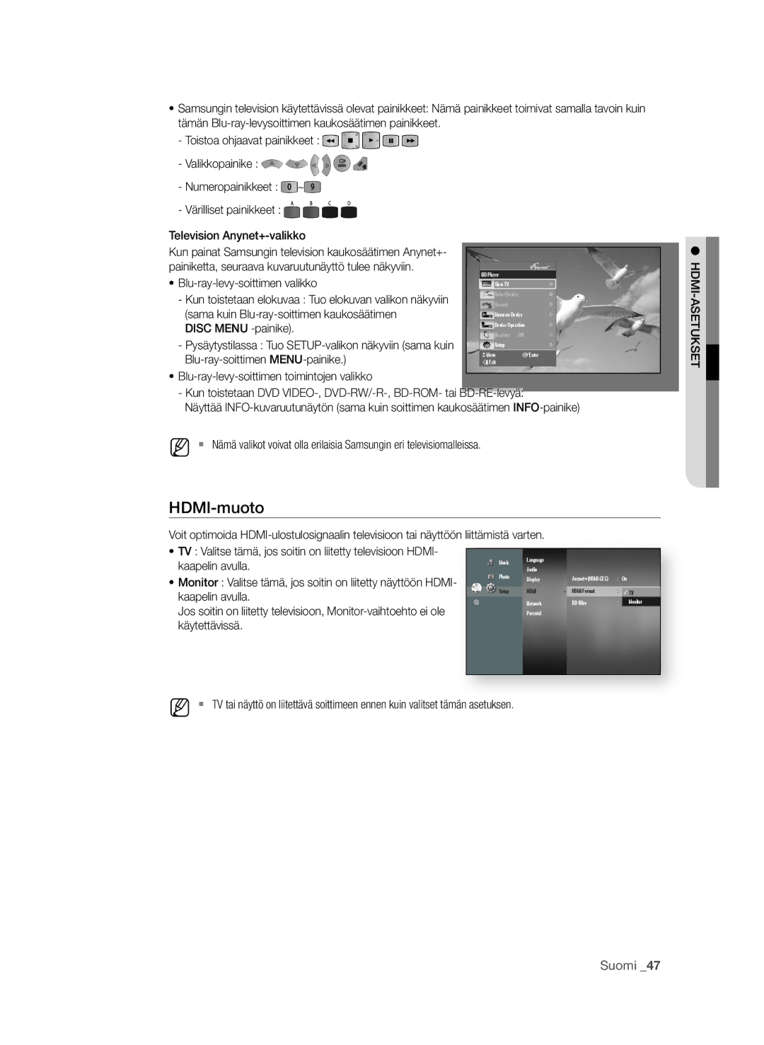 Samsung BD-P4600/XEE manual Hdmi-muoto, Blu-ray-levy-soittimen valikko, Kaapelin avulla 