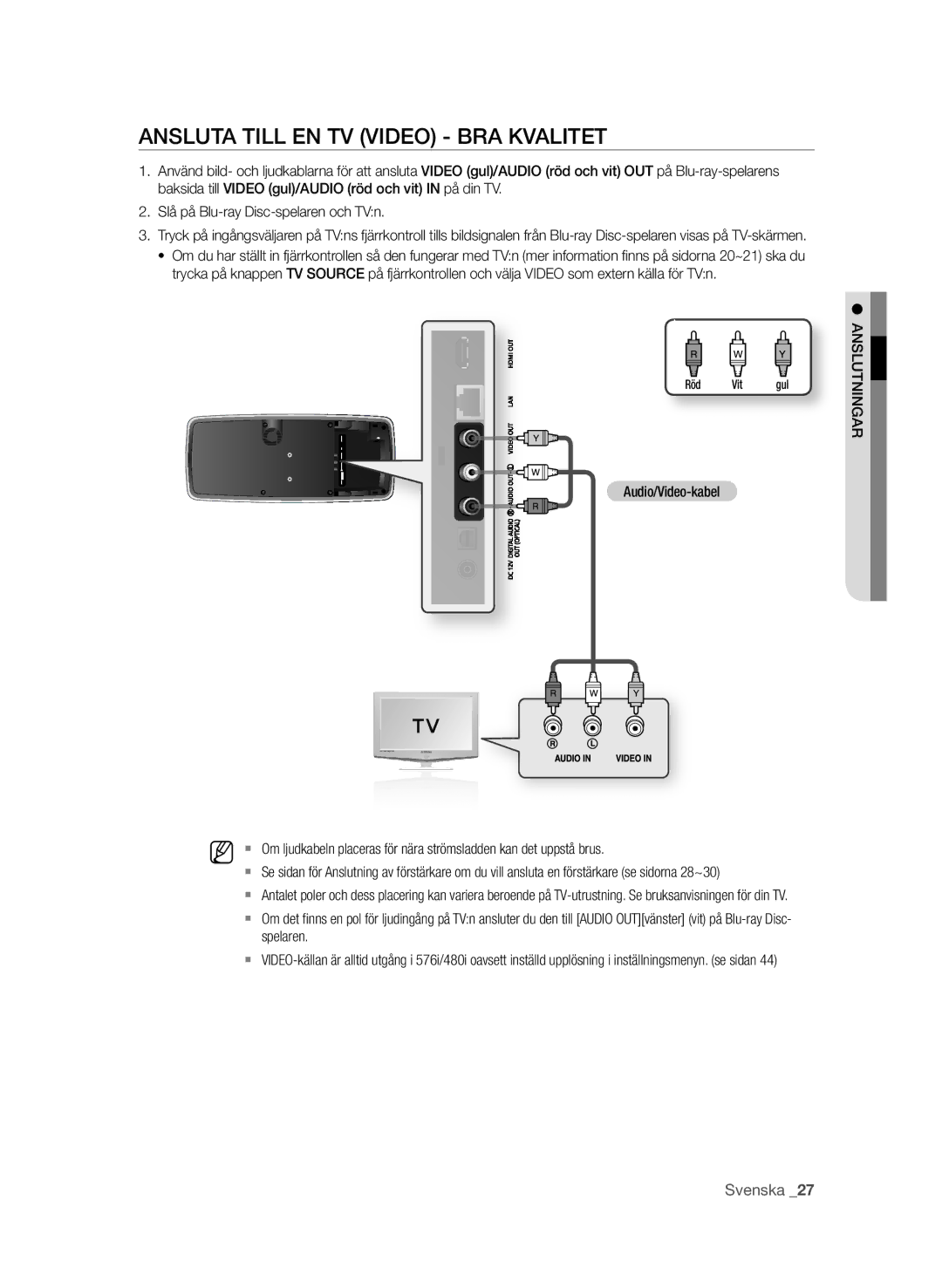 Samsung BD-P4600/XEE manual AnsLUta tiLL en tV Video Bra kVaLitet, AnsLUtningar 