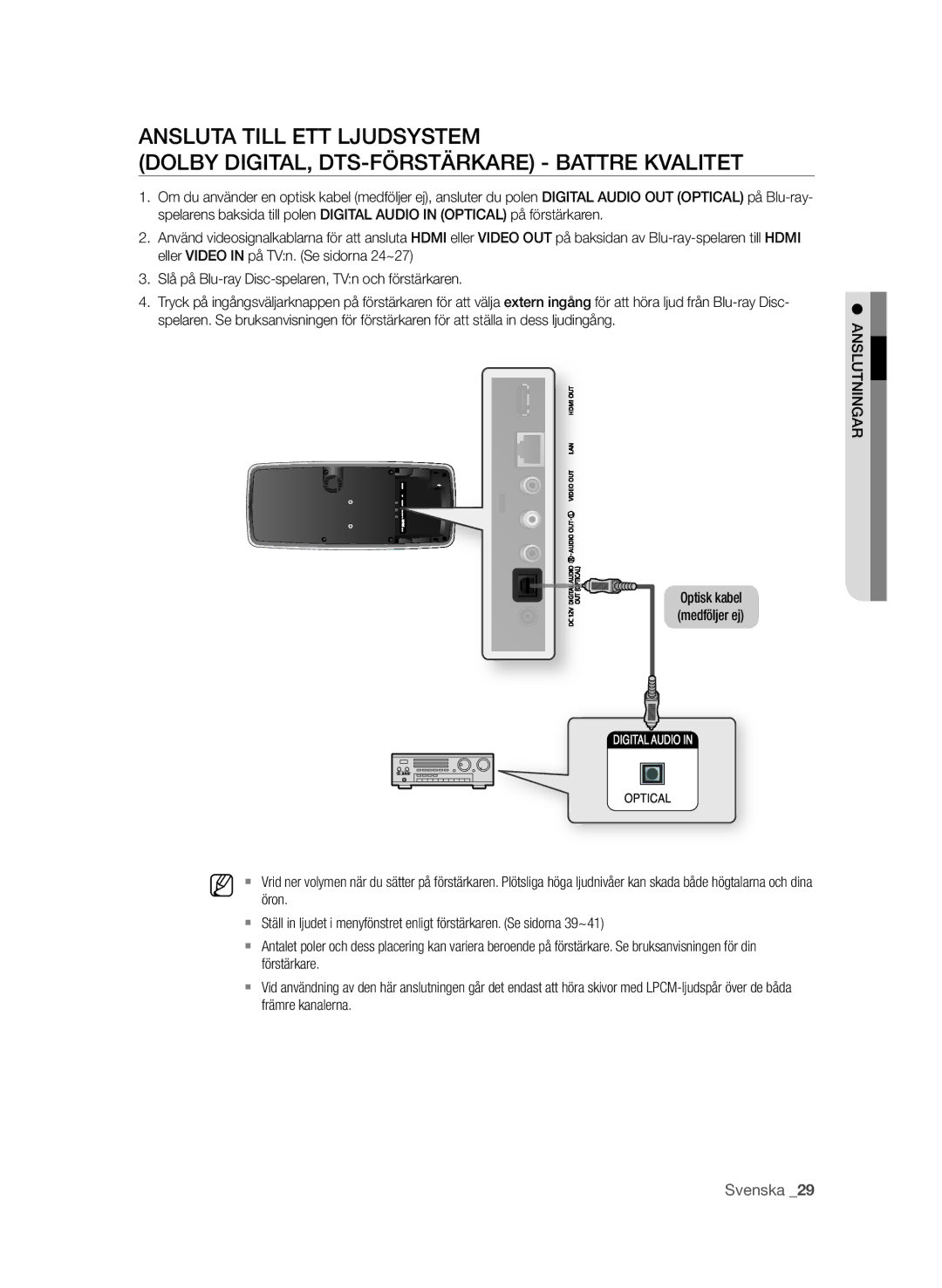 Samsung BD-P4600/XEE manual Öron, Förstärkare, Främre kanalerna 