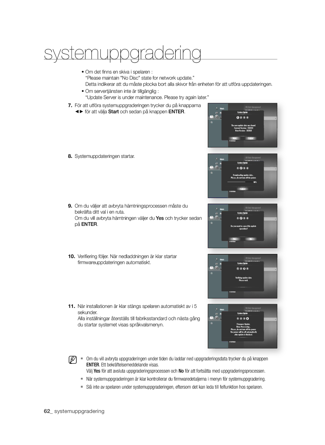 Samsung BD-P4600/XEE + för att välja start och sedan på knappen enter, Sekunder, Du startar systemet visas språkvalsmenyn 