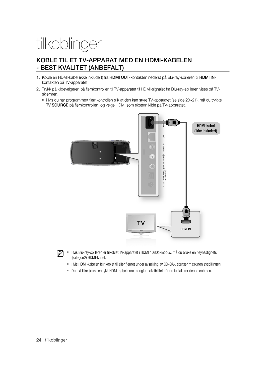 Samsung BD-P4600/XEE manual Kategori2 HDMI-kabel 