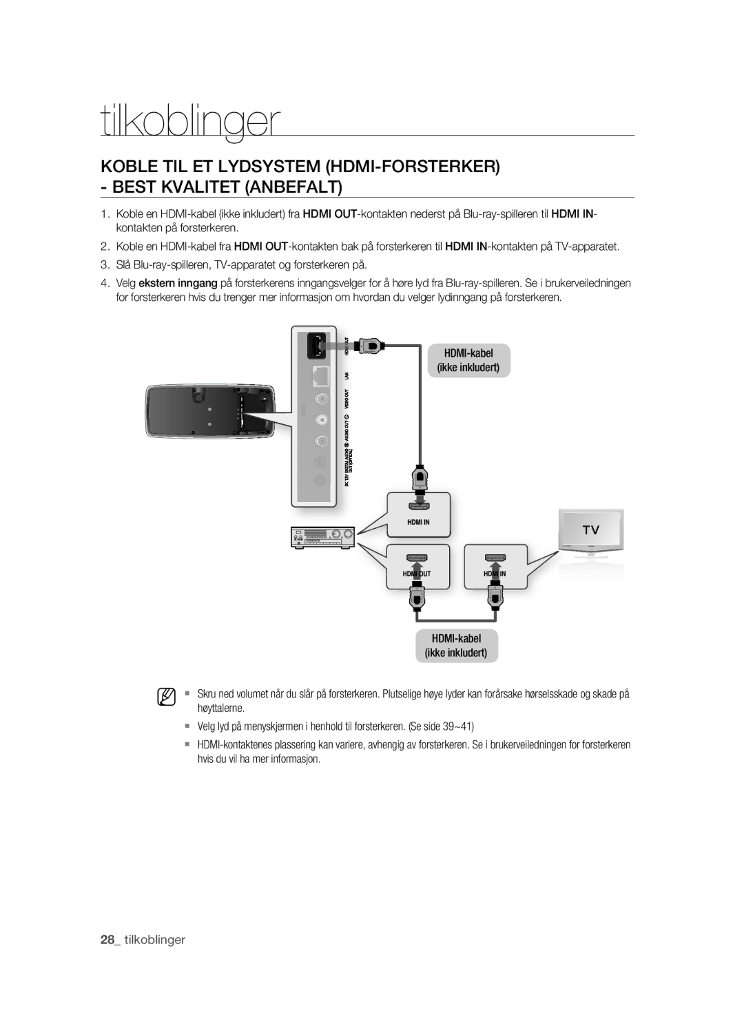 Samsung BD-P4600/XEE manual HDMI-kabel, Ikke inkludert, Høyttalerne, Hvis du vil ha mer informasjon 