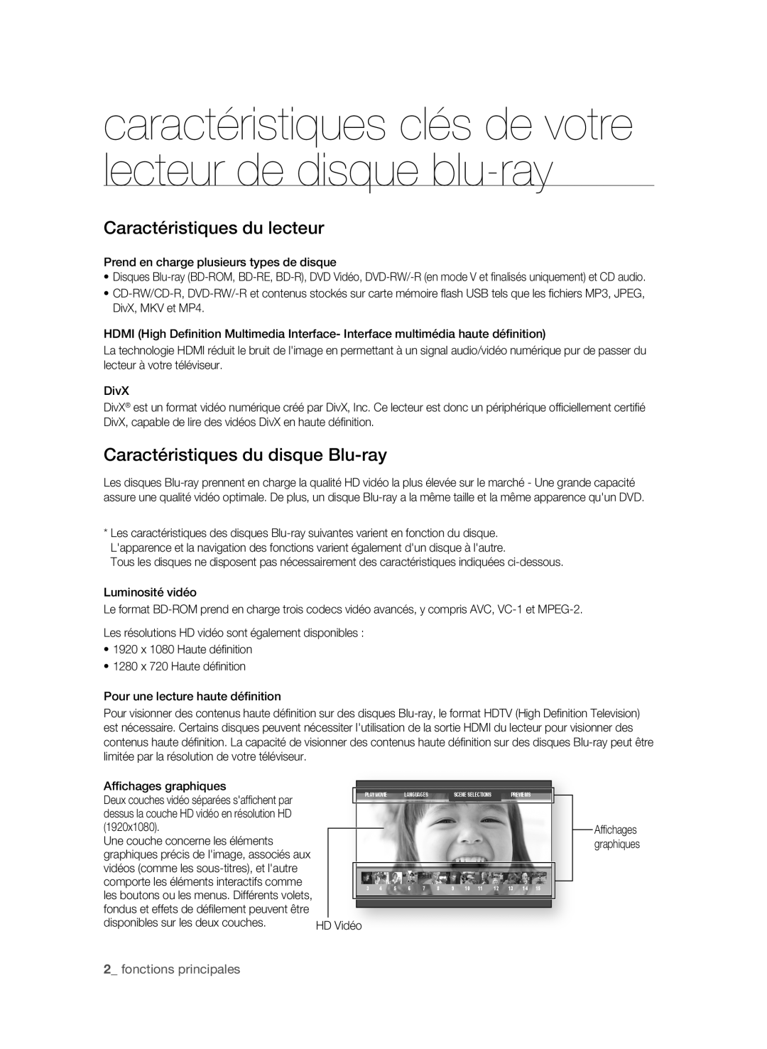 Samsung BD-P4600/XEF manual Caractéristiques du lecteur, Caractéristiques du disque Blu-ray, HD Vidéo 