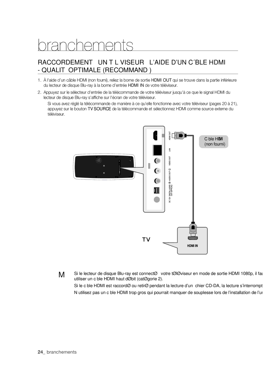 Samsung BD-P4600/XEF manual Utiliser un câble Hdmi haut débit catégorie 