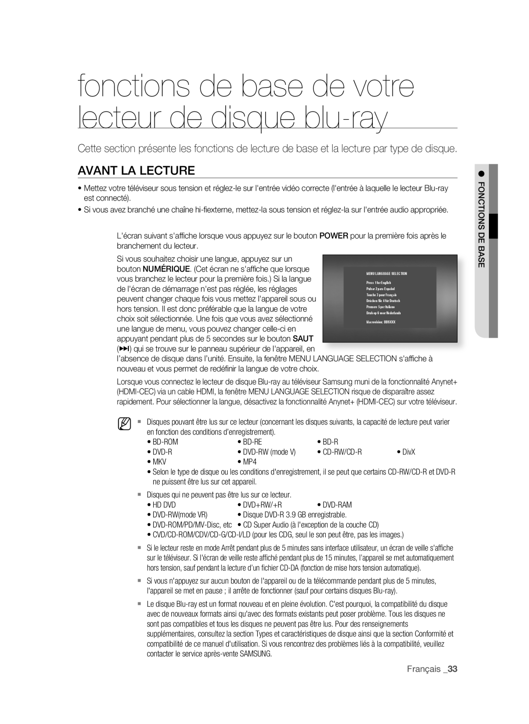 Samsung BD-P4600/XEF manual Avant la lEcturE, Cd-Rw/Cd-R, Mkv 